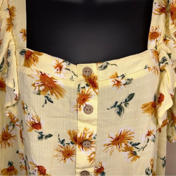 1X MAURICES YELLOW FLORAL BLOUSE STRETCH RUFFLE SHORT SLEEVE - Picture 3 of 12